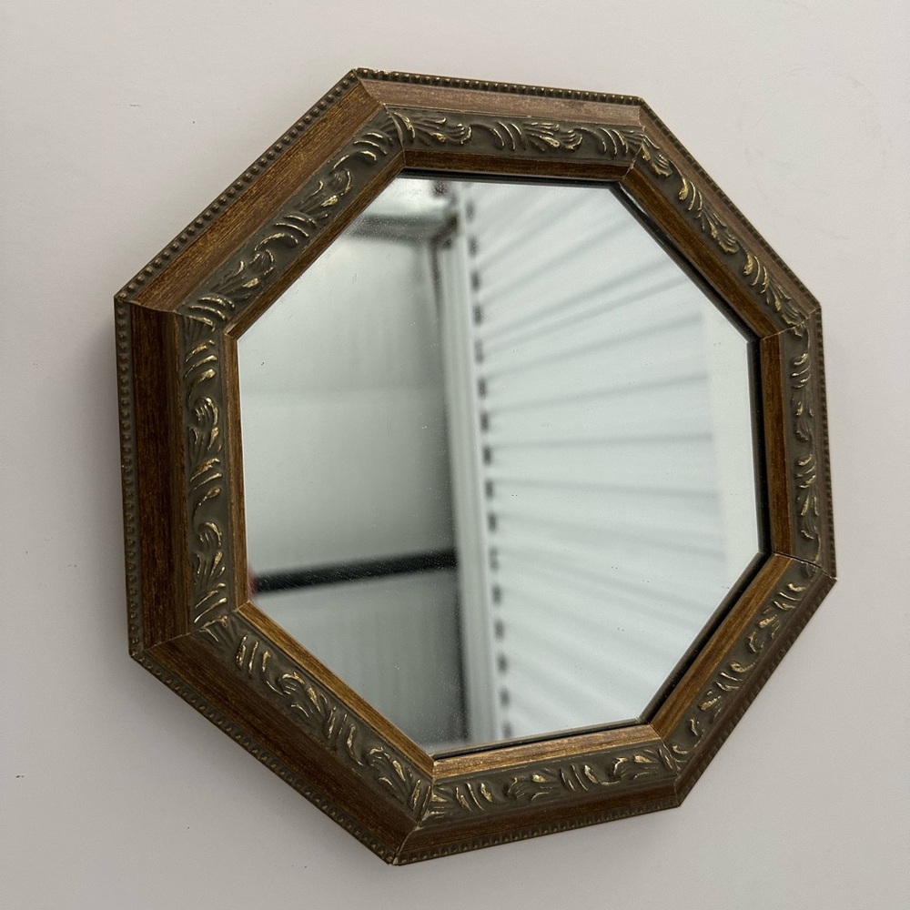 Vintage Octagon Wall Mirror in Filigree Wood Frame